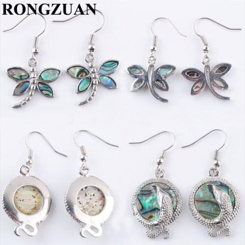 RONGZUAN Free Shipping New Zealand Abalone Shell Gem Stones Dragonfly Beads Dangle Earrings Pair For Women Jewelry 1Pair TBR324