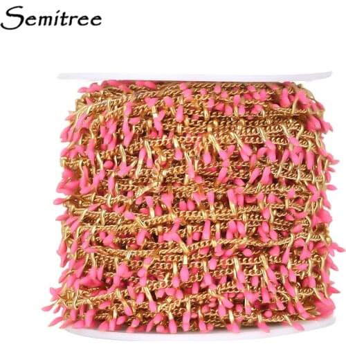 Semitree 1 Meter Stainless Steel Hot Pink Enamel Leaf Handmade Chains Necklace Findings DIY Jewelry Making Bracelet Accessories