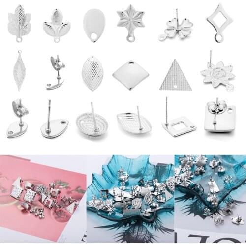 10Pcs Multi-style Stainless Steel Earring Base Flowers Earring Stud With Plug Connector For DIY Women Jewelry Making Accessories
