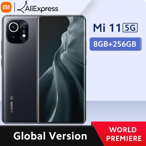 In Stock Global Version Xiaomi Mi 11 Smartphone 8GB RAM 256GB ROM Snapdragon 888 Octa Core 4600mAh Battery 55W Fast Charge 120Hz