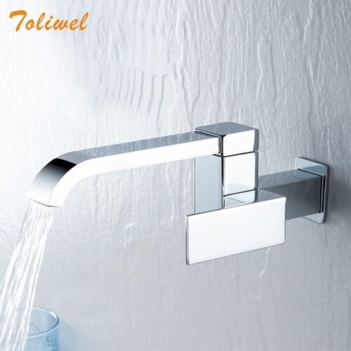 Bathroom Basin Faucet Wall Mounted Cold Water Faucet Bathtub Waterfall Spout Vessel Sink Faucet Mop Pool Tap Matte Black Square