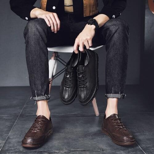 Mens Shoes Casual Spring Genuine Leather Loafers Classic Black Platform Shoe Man Youth Trend Driving Slip-on Shoes For Men