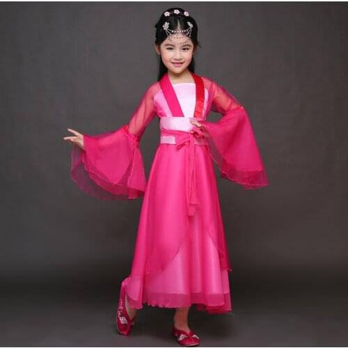 High Quality Child Dance Costumes Girl Chinese Ancient Costume Kids Chinese Costume Chinese Folk Rose Red Dress