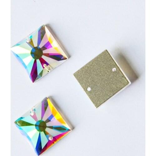 YANRUO 2315MTH Square Mirror Small Pack Crystal AB Sew On Mirrors Stones Glass Crystal Rhinestones Sewing For Jewelry Decoration