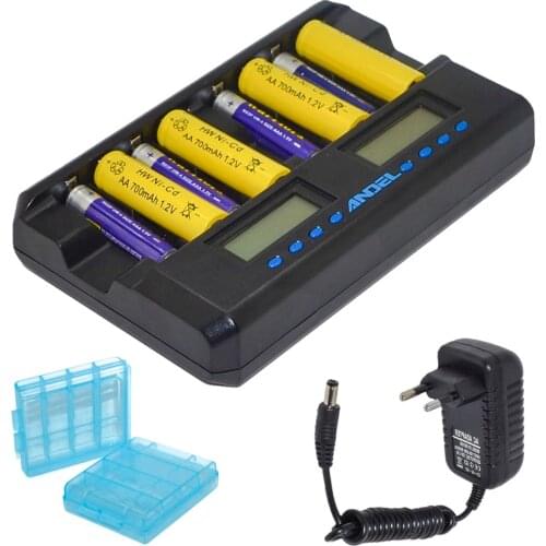 2019 New Arrival ANDEL 8 Slot Smart LCD Charger for Rechargeable AA AAA NIMH Ni-Cd Batteries US/EU PLUG Black-10000606