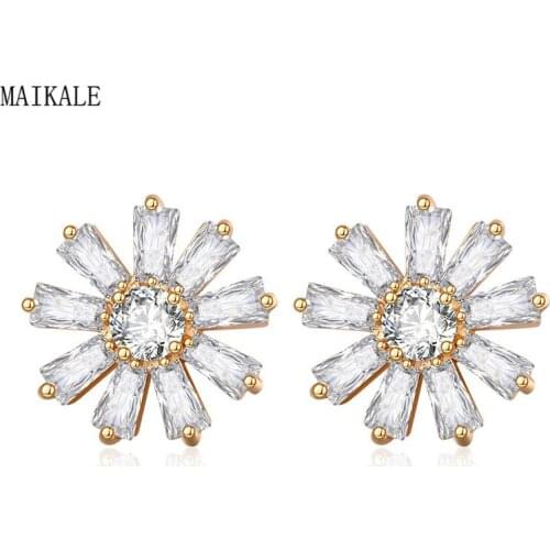 MAIKALE New Fashion Flower Zirconia Stud Earrings High Quality CZ Gem Stone Charm Earrings for Women Wedding Party Jewelry Gifts