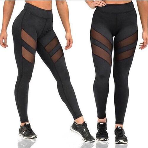 Womens Training Breathable Fitness Pants Workout Sport Wear Gym Yoga Leggings Athletic Gothic Insert Mesh Trousers Stretch Slim