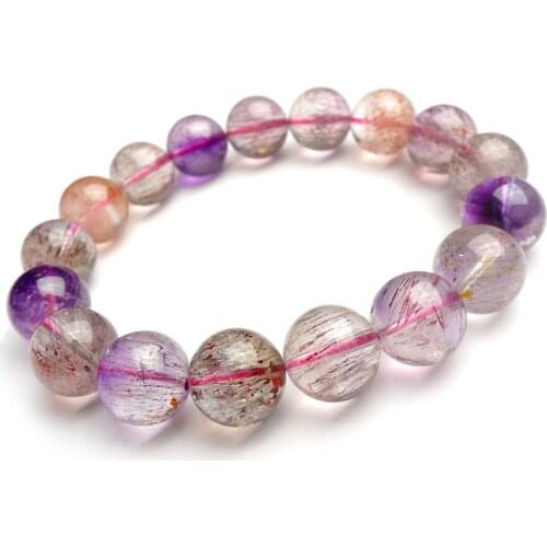13mm Genuine Colorful Natural Rutilated Quartz Bracelets For Women Female Super Seven Melody Stone Round Crystal Bead Bracelet