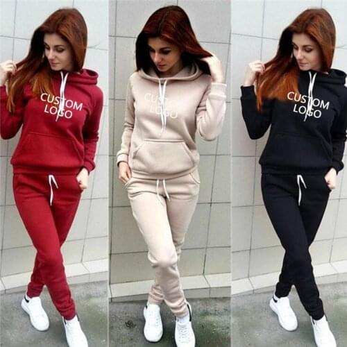 2019 Women Tracksuit Set Hoodies Pants Plus Size Sportswear Customized Your Logo Autumn Winter Two Piece Set