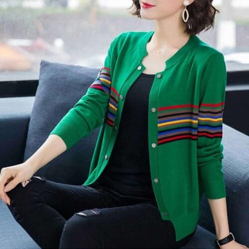 Woman Sweaters Cardigan Spring Genuine Knitted Cardigan Womens Short Spring Large Size Colorblock Sweater Coat Shawl