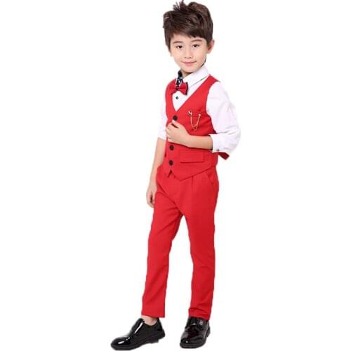 Boys Wedding Formal Suits For Birthday Party Dress Kids Gentleman Waistcoat Pants 2Pcs Piano Show Performance Children Clothes