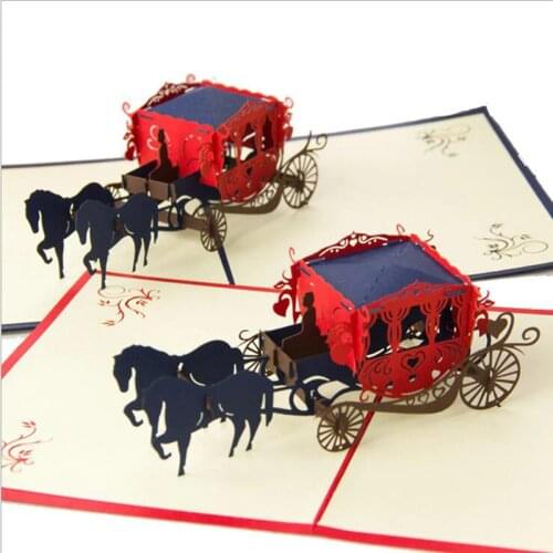 1pcs 3D Laser Cut Paper Wedding Invitations Love Carriage Cutting Greeting Pop Up Kirigami Card Custom Postcards Wishes Gifts