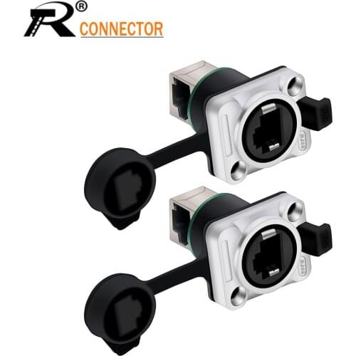 10pcs/lot RJ45 Connector Aviation Socket Waterproof Dual Network Port RJ45 Female Angle Styles 8p8c Panel Mount