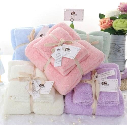 2PCS Coral Fleece Towel Set Super Soft Bath Towel and Hand Towel for Adult and Kids Super Absorbent Towel Quick Dry