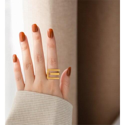 2021 New Gold ins Fashion Geometric Square Irregular Hollow Line S925 Adjustable Open Rings for Women Girl Party Jewelry