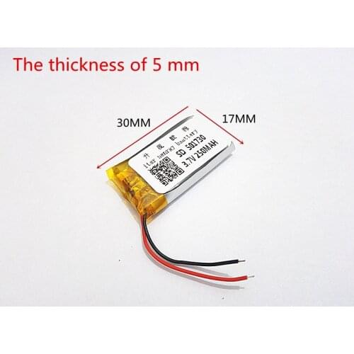 3.7V 250mAh 501730 Lithium Polymer Li-Po li ion Rechargeable Battery cells For Mp3 MP4 MP5 GPS mobile bluetooth