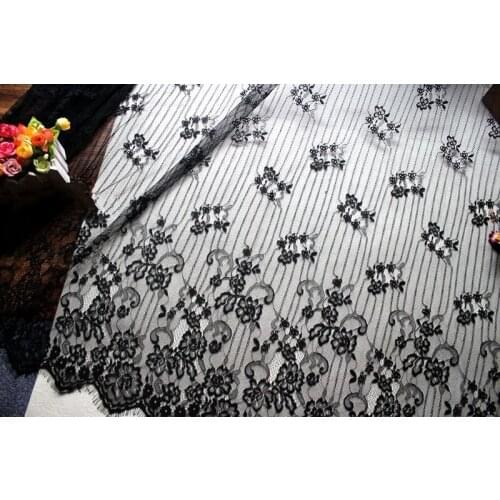 3M/Lot African Fabric High Quality Off White Black Eyelash Lace Fabric Wedding Dress Clothing Accessories Lace Trim