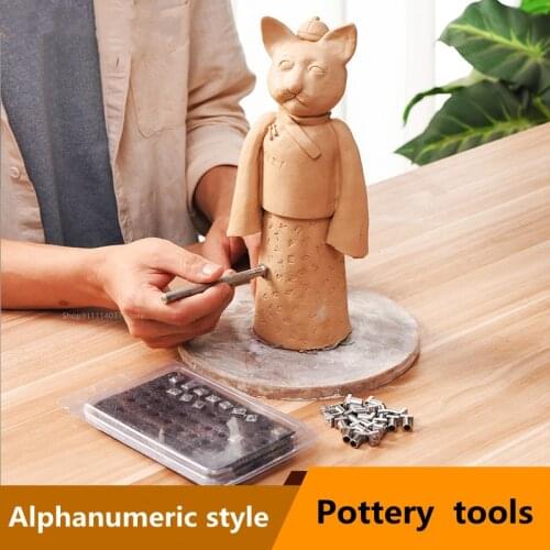 36pcs Pottery Art Printing Punch Tools Stainless Steel English Letter Numbers Texture Print Diy Clay Ceramic Stamping Tool Set