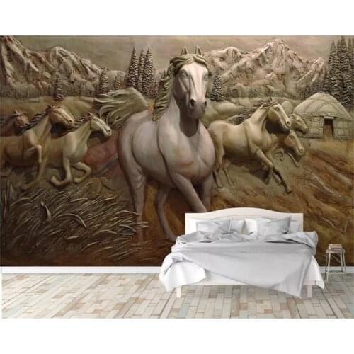 Beibehang 3D relief embossed horse to success eight horses background wall painting living room bedroom custom mural wallpaper