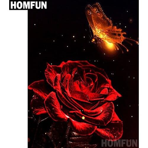 HOMFUN Full Square/Round Drill 5D DIY Diamond Painting "Rose Butterfly" Embroidery Cross Stitch 5D Home Decor Gift A06878