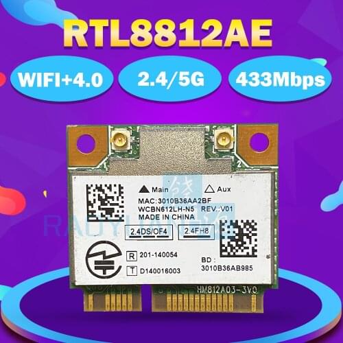 Wireless Card for AzureWave RTL8812AE RTL8812 802.11AC 2.4Ghz/5Ghz MINI PCI-E Wireless WiFi Bluetooth 4.0 card 433Mbps