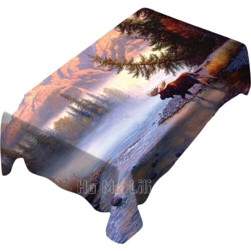 Black And White Elk Forest Landscape Natural Landscape Tablecloth Art Indoor And Outdoor Decor