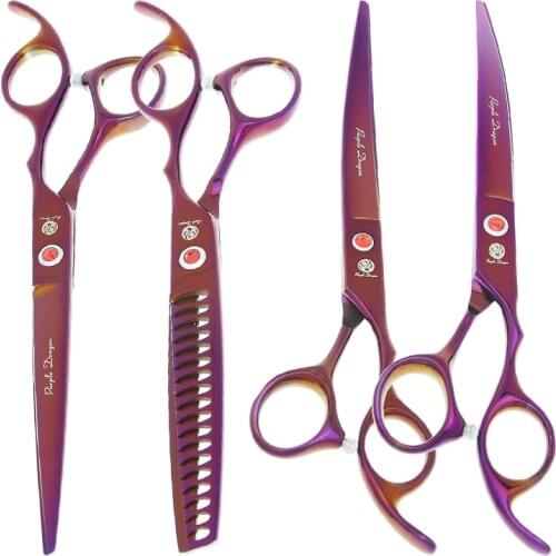 Purple Dragon 7.0" Pets Scissors Dogs Grooming Cutting Shears Thinning Clippers Curved Tijeras Forceps Puppy Beauty Tools B0021B
