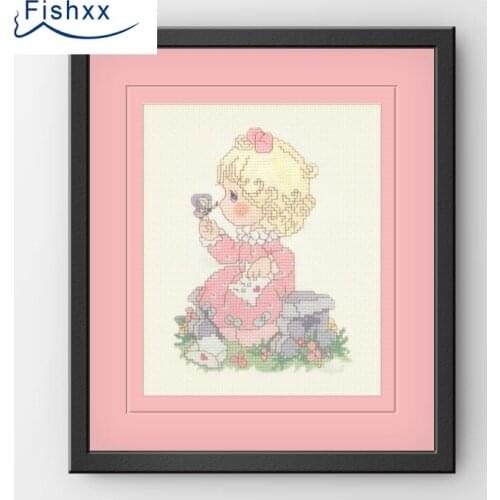 Fishxx Cross Stitch Kits H153 The butterfly friend girl paintings on needlework lovely Sets embroidery 100% Egyptian cotton