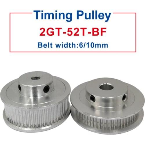 GT2-52T pulley wheel Bore 5/6/6.35/8/10/12/12.7/14/15 mm BF shape pulley Match with width 6/10mm GT2-timing belt For 3D Printers
