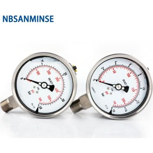 Full Stainless steel Pressure Gauge SMSS63L 63mm 1/4 NPT Analog Display Oil Manometer for Hydraulic system NBSANMINSE