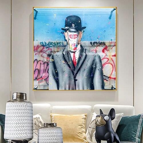 Son of Man Graffiti Art By Rene Magritte Canvas Posters and Prints Pop Art Canvas Paintings Street Art for Living Room Decor