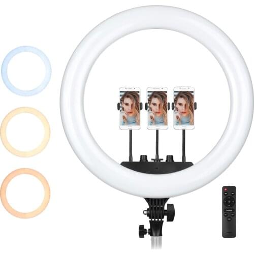 18 Inch LED Ring Light Photography Lamp Set Bi-color 3200K-5600K with 3 Phone Holders Remote Control for Photography Ring Light