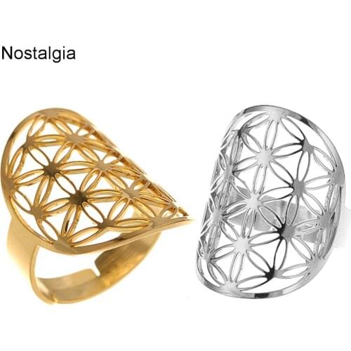 10Pcs Stainless Steel Flower Of Life Ring Fleur De Vie Sacred Geometry Adjustable Rings For Women 2019 Wholesale Lots Bulk