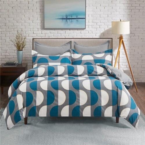 2/3 Pieces Luxury Blue Geometric Bedding Set Double Queen King Bed Soft Fashion Polyester Duvet/Quilt Cover with Pillowcase