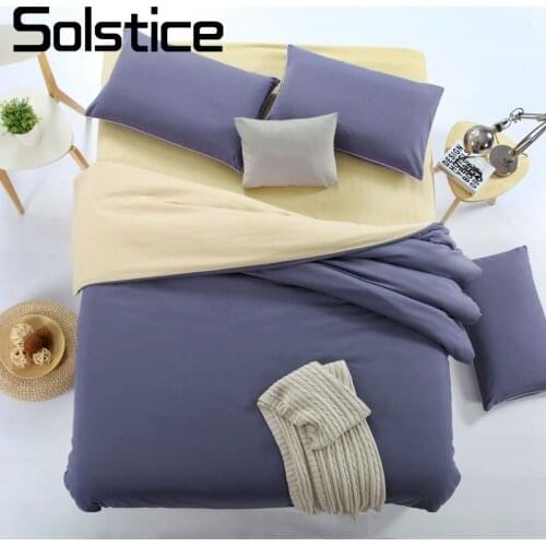 Solstice Home Textile Pillow Case Duvet Cover Sets Bed Flat Sheet Solid Color Navy Blue Plain Bedding Kit Woman Adults Bedlinen