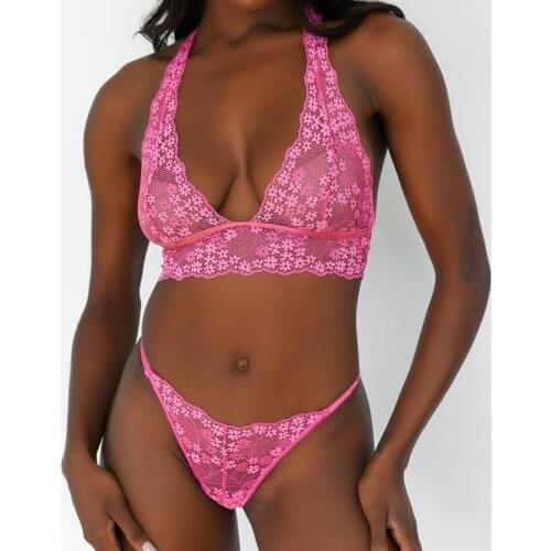 M L Sexy Hollow Out Ultra Thin Big Size Bra Sets Bralette Panty G-string Set Transparent Lingerie Lace Brassiere & Brief Thong