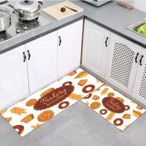 Kitchen Rug Soft Absorbent Bath Mat Hand Drawn Delicious Food Pattern Decoration Carpet For Living Room Balcony Entrance Doormat