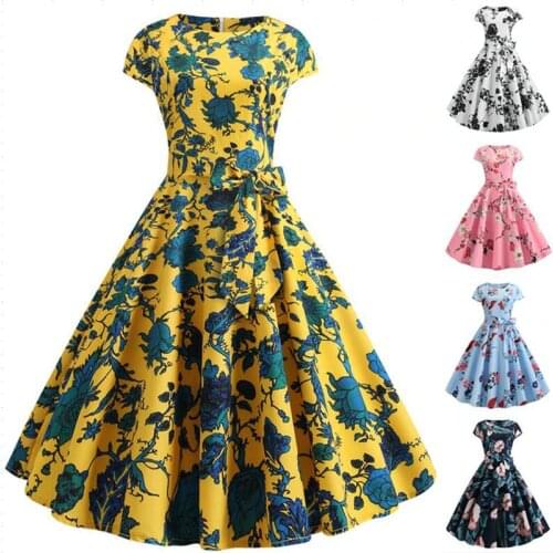 Summer Womens Dresses 2021 Casual Floral Retro Vintage 50s 60s Robe Rockabilly Swing Pinup Vestidos Valentines Day Party dresses