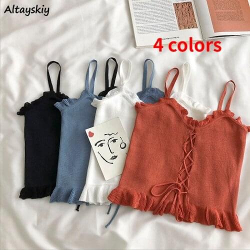 Camis Women Design Bandage Cute 4 Colors Slim Summer Ulzzang Ladies Solid Cropped Sexy Hot Sale Leisure Fashion Cozy Camisole