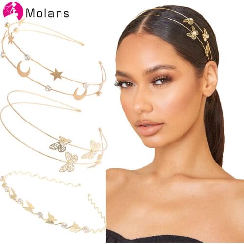 Molans New Fashion Gold Rhinestones Embellished Headbands For Women Elegant Hairbands Star Girls Hair Accessories