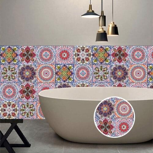10 Pcs Moroccan Style DIY Wall Tiles Stickers Kitchen Adhesive Bathroom Wall Sticker Toilet Waterproof PVC Wallpapers Waist Line