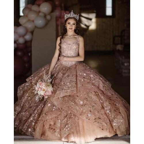 Champagne Cheap Quinceanera Dresses Ball Gown Sweetheart Long Sleeves Tulle Appliques Puffy Sweet 16 Dresses