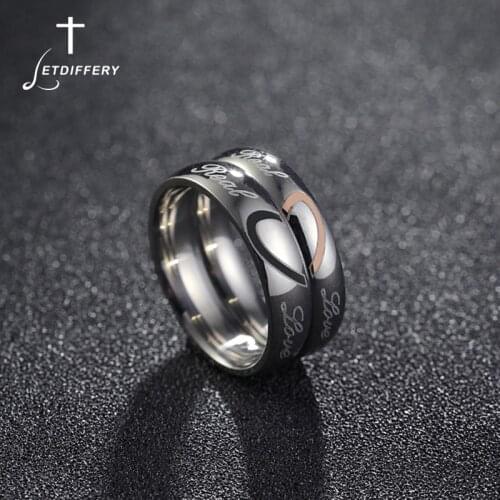 Letdiffery Silver Color Stainless Steel Wedding Rings Fashion Heart Women Men Couple Ring for Valentines Day Gifts Dropshipping