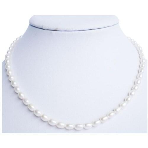 5-6mm bright white oval rice real Pearl Handmade necklace natural Freshwater PEARL Women Jewelry 17'' 43cm 35cm