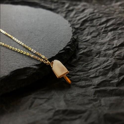 Titanium Geo Shell Ice Cream Charm Necklace Women 361l Stainless Steel Jewelry Designer T Show Runway Boho Trendy Gown Japan