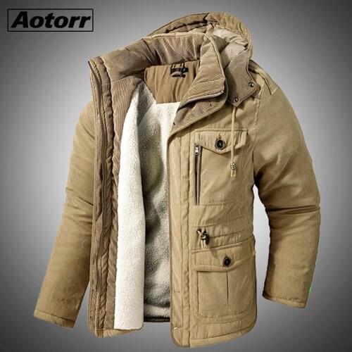 Winter Men Hooded Parkas Fur Linner Thick Jacket Male Cotton Multi-pocket Jackets Waterproof Coat Classic Long Parka EU Size