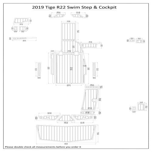 2019 Tige R22 Swim Step & Cockpit Pad Boat EVA Teak Decking 1/4" 6mm