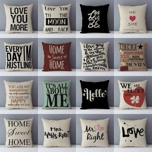 Popular Phrase Words Letters Printed Couch Cushion Home Decorative Pillows 45x45cm Cotton Linen Square Cushions "Love You More"