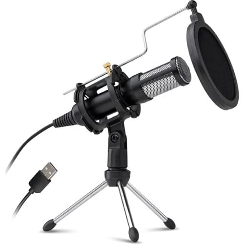 Professional Condenser Microphone for Computer Laptop PC USB Plug Stand Studio Podcasting Recording Karaoke Mic