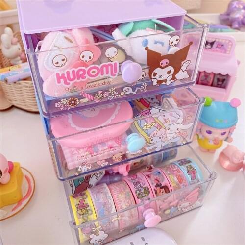 Transparent Desktop Stationery Organizer Clear Pencil Box Washi Tape Stickers Storage Case Table Desk Classification Box